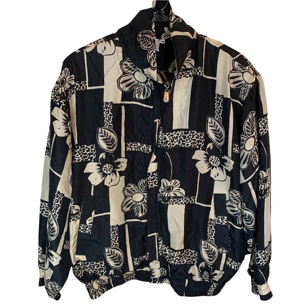 Vintage Fuda International 100% Silk Animal Print/ Flower Bomber Jacket Medium